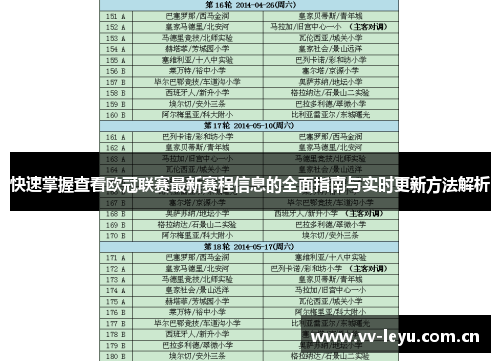 快速掌握查看欧冠联赛最新赛程信息的全面指南与实时更新方法解析